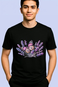 Tricou Fluture roz pe lavanda compozitie feminina calma Copii | Dama | Barbat Barbat - Img 4