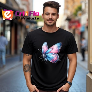 Tricou Fluture roz si albastru pastel design feminin elegant Copii | Dama | Barbat Barbat - Img 18