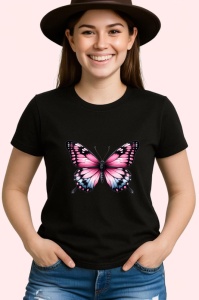 Tricou Fluture roz si negru cu detalii elegante stil feminin Copii | Dama | Barbat Barbat - Img 7