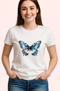 Tricou Fluture turcoaz intens cu aripi simetrice Copii | Dama | Barbat Barbat - Img 3
