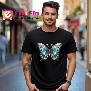 Tricou Fluture turcoaz si auriu cu accente metalice lucioase Copii | Dama | Barbat Barbat - Img 17