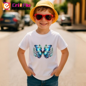 Tricou Fluture turcoaz si roz pe fundal de frunze tropicale Copii | Dama | Barbat Barbat - Img 13