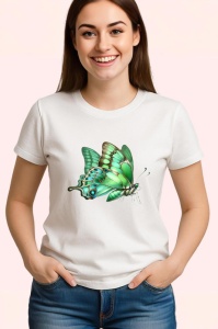 Tricou Fluture verde in tonuri deschise cu reflexii delicate Copii | Dama | Barbat Barbat - Img 3