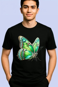 Tricou Fluture verde menta cu aripi mari texturate natural Copii | Dama | Barbat Barbat - Img 5