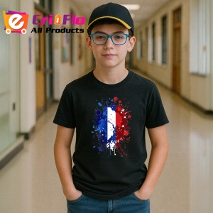 Tricou France Steag Splash Art, Copii | Dama | Barbat, culoare negru - Img 9