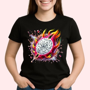 Tricou Fruct dragon si explozie tropicala, Fructe, Copii | Dama, culoare negru - Img 2