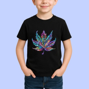 Tricou Frunza decorativa multicolora cu margini fine Copii | Dama | Barbat, culoare negru - Img 4