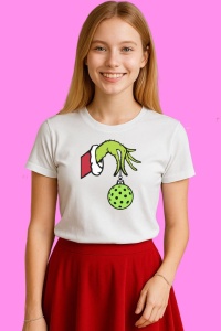 Tricou Funny Christmas Pickleball Grinch Hand, din bumbac 100%, tricou alb, Copii | Dama | Barbat - Img 3