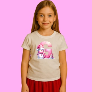 Tricou G Litera Craciun Roz Cu Om De Zapada Fulgi De Zapada, din bumbac 100% Copii | Dama | Barbat - Img 3