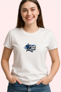 Tricou Game On Fotbalist In Actiune Albastru, din bumbac 100% , tricou alb pentru Copii | Dama | Barbat - Img 2