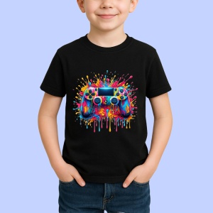 Tricou Gamepad colorat splash arta pentru gameri Copii | Dama | Barbat, culoare negru - Img 3