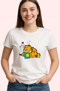 Tricou Garfield Coffee Funny, din bumbac 100%, tricou alb, Dama | Barbat