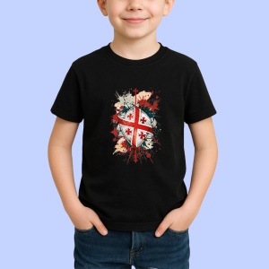 Tricou Georgia Steag Splash Art, Copii | Dama | Barbat, culoare negru - Img 2