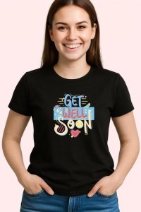 Tricou Get Well Soon Font Colorat Inimi V2, din bumbac 100%, tricou negru Copii | Dama | Barbat
