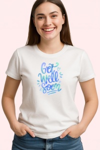 Tricou Get Well Soon Text Caligrafic Albastru V1, din bumbac 100% , tricou alb pentru Copii | Dama | Barbat - Img 2