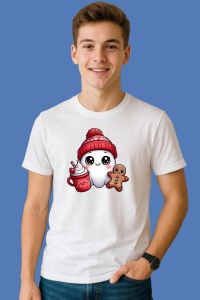 Tricou Ghost Christmas Chibi Cu Biscuit, din bumbac 100%, tricou alb, Copii | Dama | Barbat - Img 2