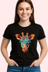 Tricou Girafa Colorata Stil Poligonal, Copii | Dama | Barbat, culoare negru - Img 4