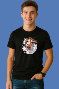 Tricou Girafa Cu Fundal Deschis Si Privire Zambitoare Craciun, din bumbac 100% Copii | Dama | Barbat - Img 2