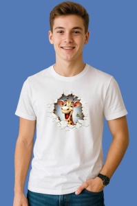 Tricou Girafa Cu Fundal Gri Si Crengute Craciun, din bumbac 100% Copii | Dama | Barbat - Img 2