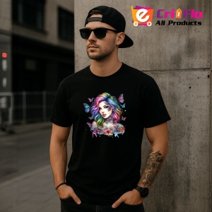 Tricou Girl with butterflies tattooed, fata cu fluturi si tatuaje, Copii | Dama | Barbat , tricou negru - Img 11
