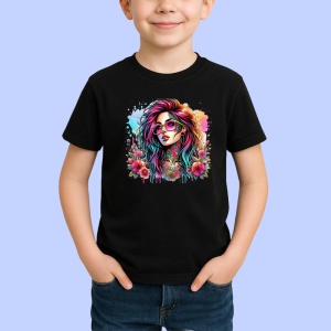 Tricou Glasses girl with tattoos and roses, fata cu ochelari tatuaje si trandafiri, Copii | Dama | Barbat , tricou negru - Img 2