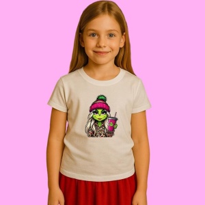 Tricou Glitter Girl Grinch Cute Coffee, din bumbac 100%, tricou alb, Copii | Dama | Barbat - Img 2