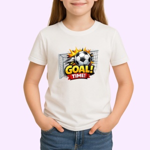 Tricou Goal Time Minge Fotbal Plasa Poarta, din bumbac 100% , tricou alb pentru Copii | Dama | Barbat - Img 2