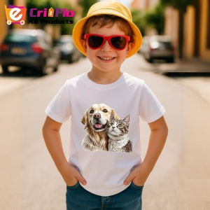 Tricou Golden Retriever si pisica gri tabby fericire in doi Copii | Dama | Barbat Barbat - Img 14