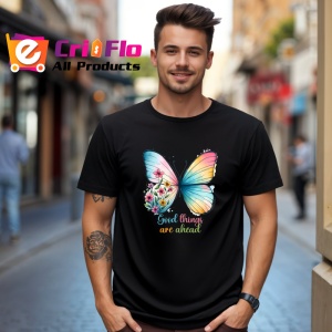 Tricou Good things are ahead fluture colorat cu flori text inspirational Copii | Dama | Barbat Barbat - Img 18