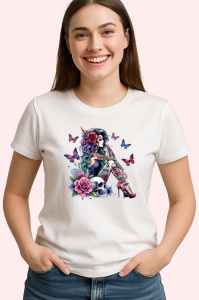 Tricou goth girl skulls roses butterflies, fata goth cu cranii trandafiri si fluturi, Copii | Dama | Barbat - Img 4
