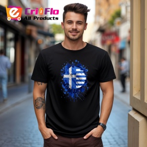 Tricou Greece Steag Splash Art, Copii | Dama | Barbat, culoare negru - Img 4