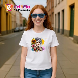Tricou grey bun girl shoulder flower tattoo, fata coc gri cu tatuaj umar floral, Copii | Dama | Barbat - Img 8
