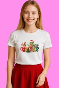 Tricou Grinch Christmas Warm Lights, din bumbac 100%, tricou alb, Copii | Dama | Barbat - Img 3