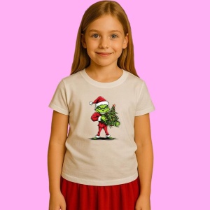 Tricou Grinch Cu Brad In Mana Costum Rosu, din bumbac 100%, tricou alb, Copii | Dama | Barbat
