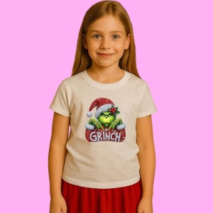 Tricou Grinch Cu Caciula Rosie Si Fulgi, din bumbac 100%, tricou alb, Copii | Dama | Barbat - Img 2