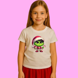 Tricou Grinch Cu Esarfa Si Bastonas, din bumbac 100%, tricou alb, Copii | Dama | Barbat