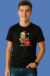 Tricou Grinch Cu Sac Rosu, din bumbac 100% Copii | Dama | Barbat - Img 2