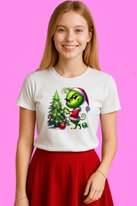 Tricou Grinch Decoreaza Bradul De Craciun, din bumbac 100%, tricou alb, Copii | Dama | Barbat - Img 3