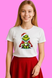 Tricou Grinch Fericit Cu Cana, din bumbac 100% Copii | Dama | Barbat - Img 3