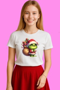Tricou Grinch Nervos Cu Sacul Pe Umar, din bumbac 100%, tricou alb, Copii | Dama | Barbat - Img 3