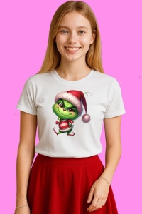 Tricou Grinch Poarta Pulover Rosu De Iarna, din bumbac 100%, tricou alb, Copii | Dama | Barbat - Img 3
