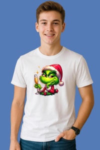 Tricou Grinch Sampanie Petrecere Craciun, din bumbac 100%, tricou alb, Copii | Dama | Barbat