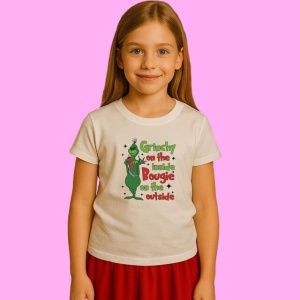 Tricou Grinchy On The Inside Boojee Stnley Digital Cricut, din bumbac 100%, tricou alb, Copii | Dama | Barbat