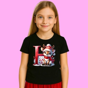 Tricou H Litera Craciun Cu Ren Si Fulgi, din bumbac 100% Copii | Dama | Barbat - Img 3