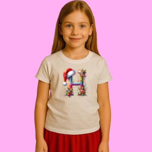 Tricou H Litere Alfabet Craciun Impodobite Cu Decoratiuni, din bumbac 100% Copii | Dama | Barbat - Img 2