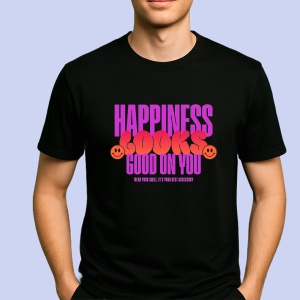 Tricou Happiness Looks Good On You Negru, Copii | Dama | Barbat - Img 2
