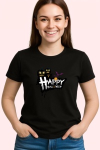 Tricou Happy Halloween Dark Art, din bumbac 100%, tricou negru, Dama | Barbat - Img 3