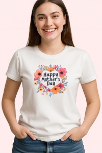 Tricou Happy Mothers Day Design Floral Roz V1, din bumbac 100% , tricou alb pentru Copii | Dama | Barbat - Img 2