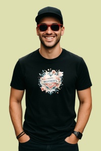 Tricou Happy Mothers Day Inima Cu Flori Pastel, din bumbac 100%, tricou negru Copii | Dama | Barbat - Img 2