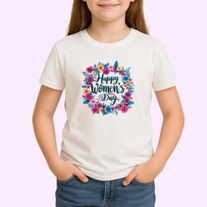 Tricou Happy Womens Day Cerc Floral V2, din bumbac 100% , tricou alb pentru Copii | Dama | Barbat - Img 2